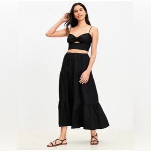 LOFT Beach Linen Black Maxi Tiered Skirt